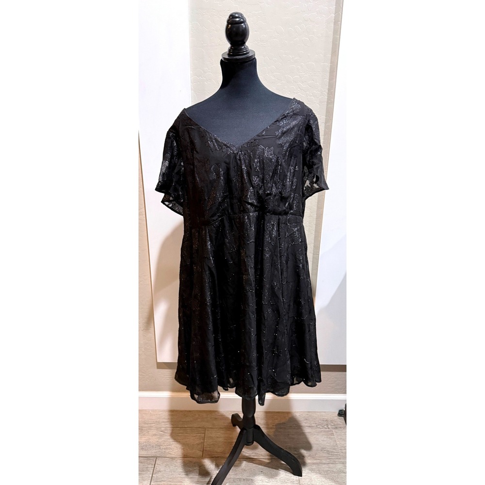 Torrid Womens Black Silver Metallic Floral Jacquard V-Neck Dress 26 Cocktail
